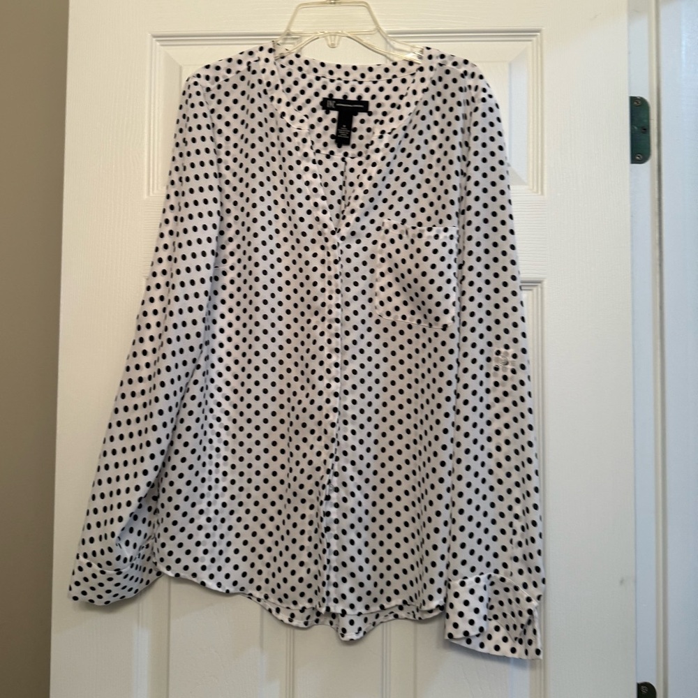 INC International Concepts Black and White Polka Dot Button-Down Shirt